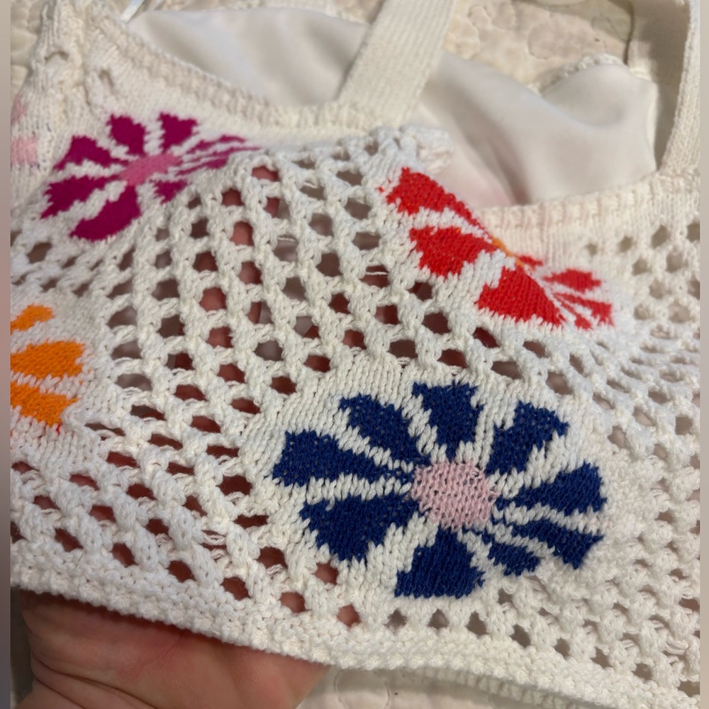 Altar'd State White Crochet Top with Red Accents - Picture 2 of 6
